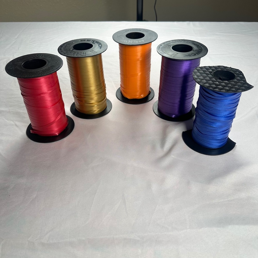 Berwick Curling Ribbon Spools 5 Pack Red Gold Orange Purple Blue Craft Gift Wrap